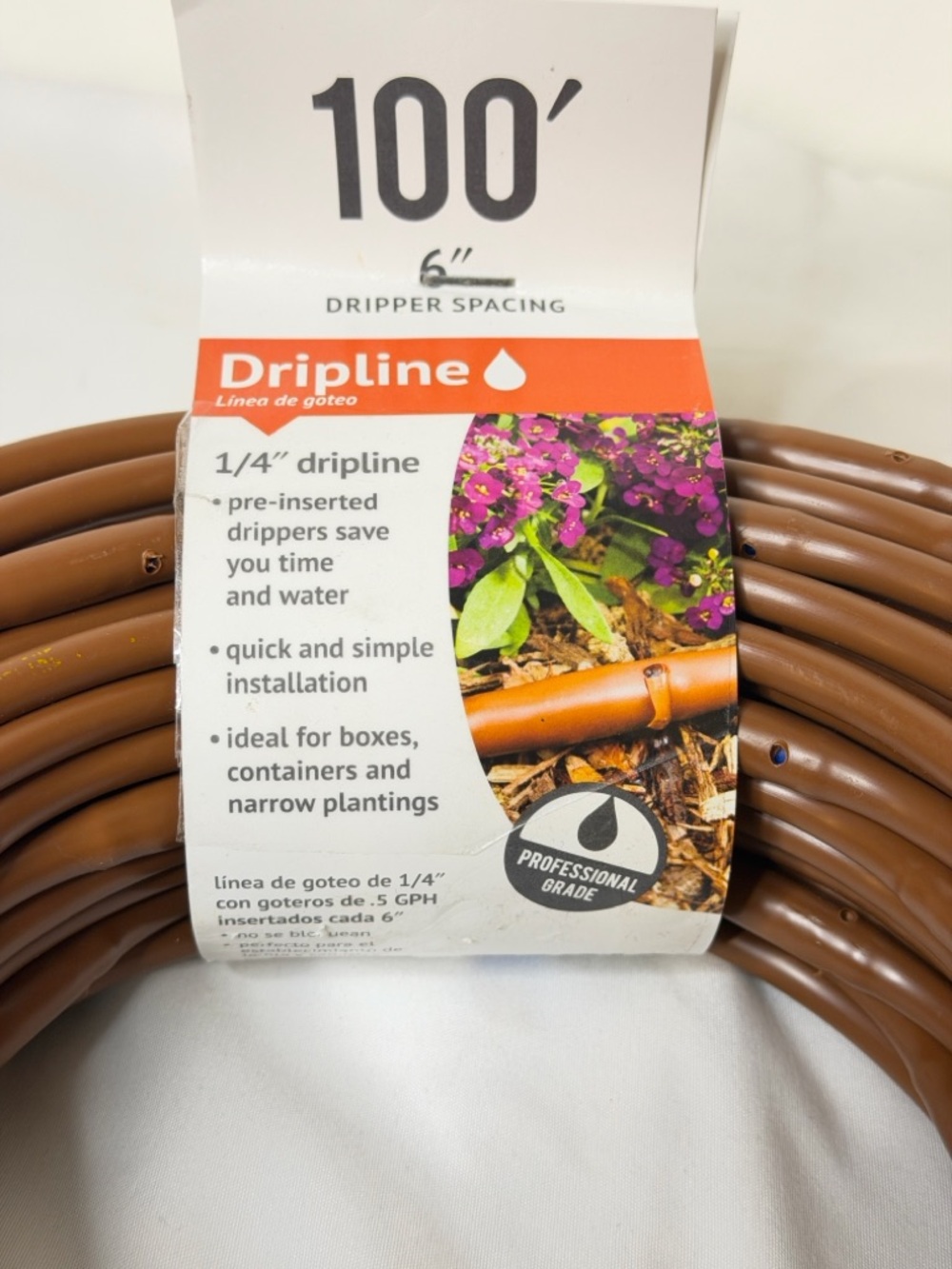 100' Brown Dripline Irrigation Tubing - Professional Grade